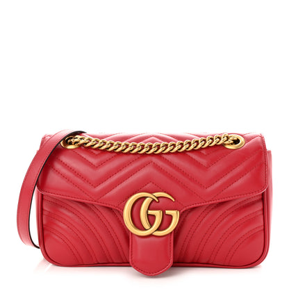 Gucci Calfskin Matelasse Small GG Marmont Shoulder Bag Hibiscus Red 1 of 13