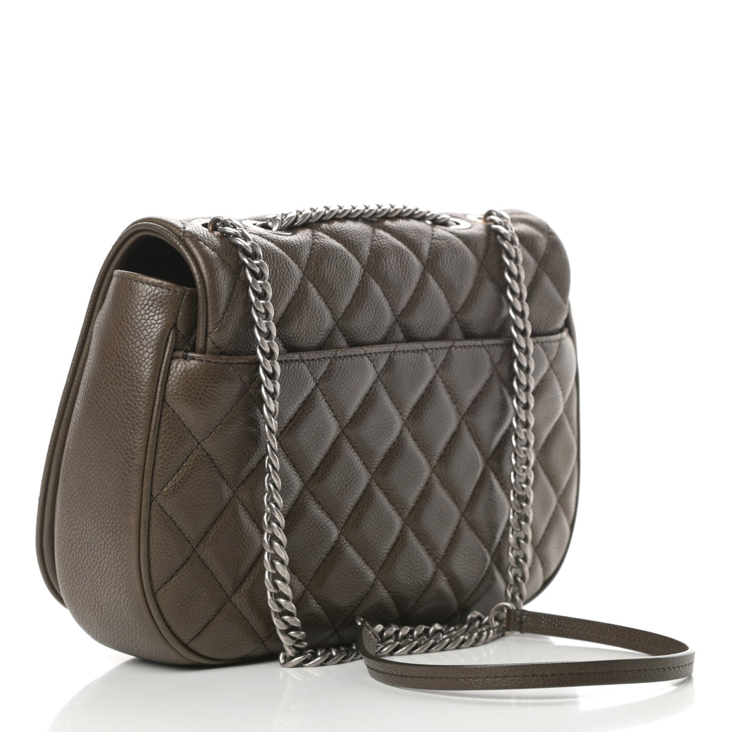Caviar Quilted Casual Pocket Messenger Flap Khaki