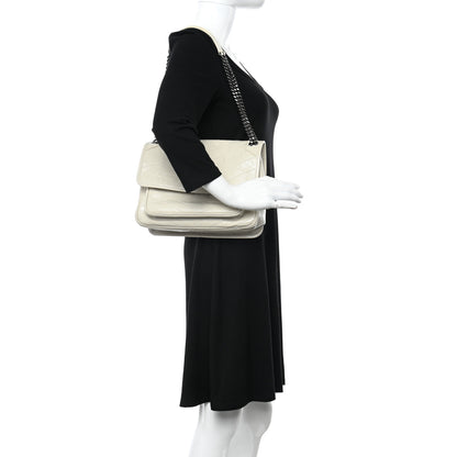 Saint Laurent Crinkled Calfskin Matelasse Monogram Medium Niki Chain Satchel Blanc Vintage 2 of 12