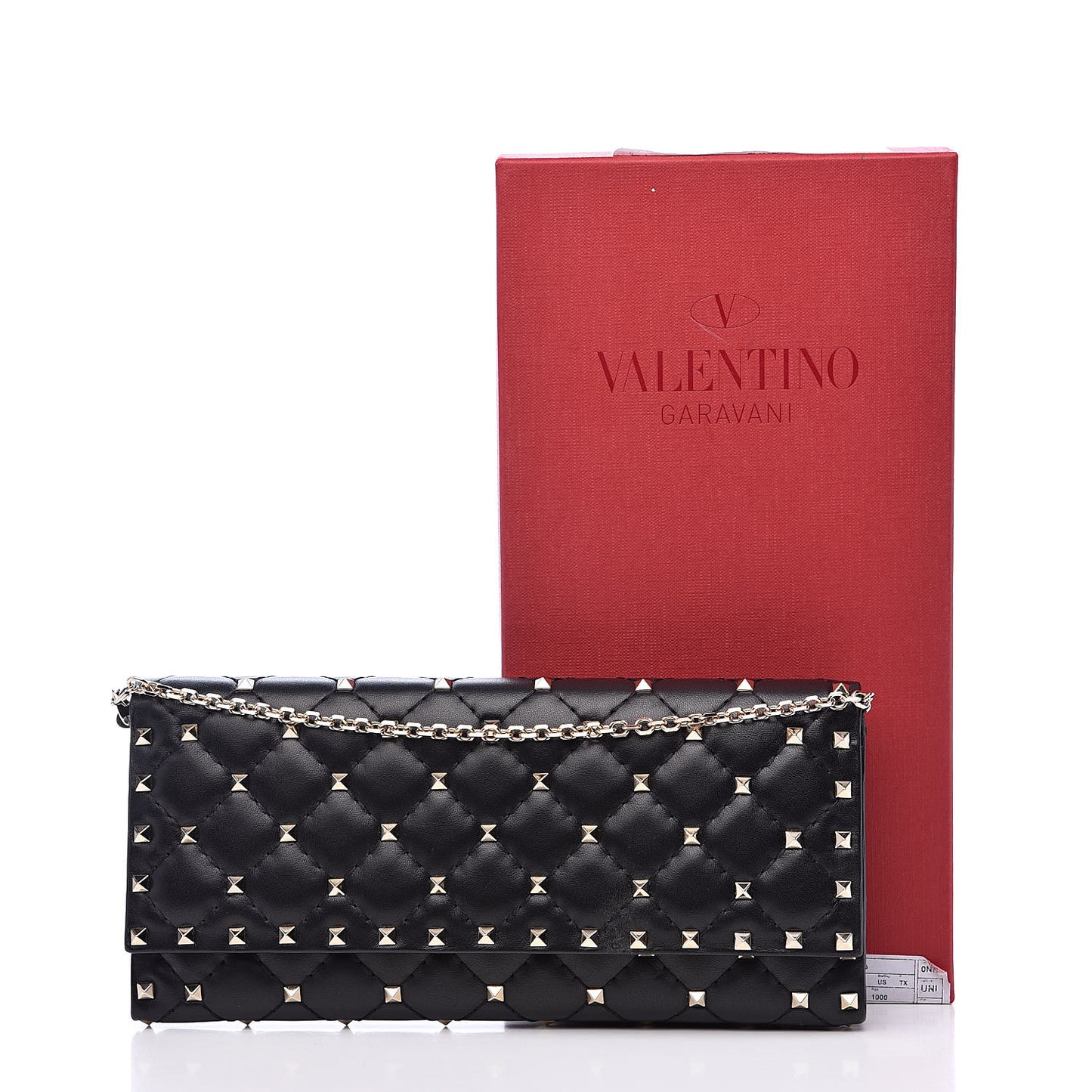 Lambskin Rockstud Spike Flap Wallet on Chain Black
