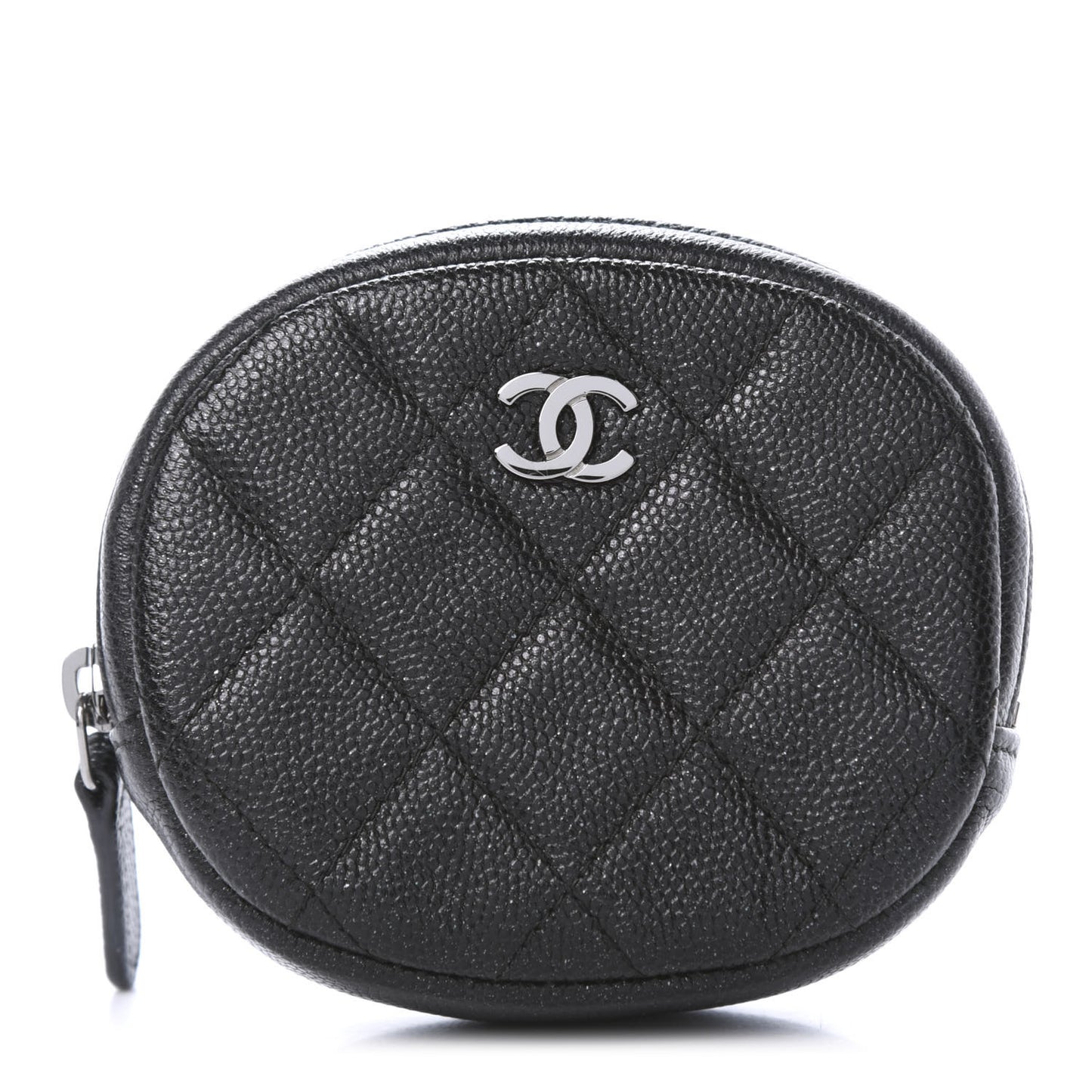 Iridescent Caviar Quilted Zip Around Classic Coin Purse Black