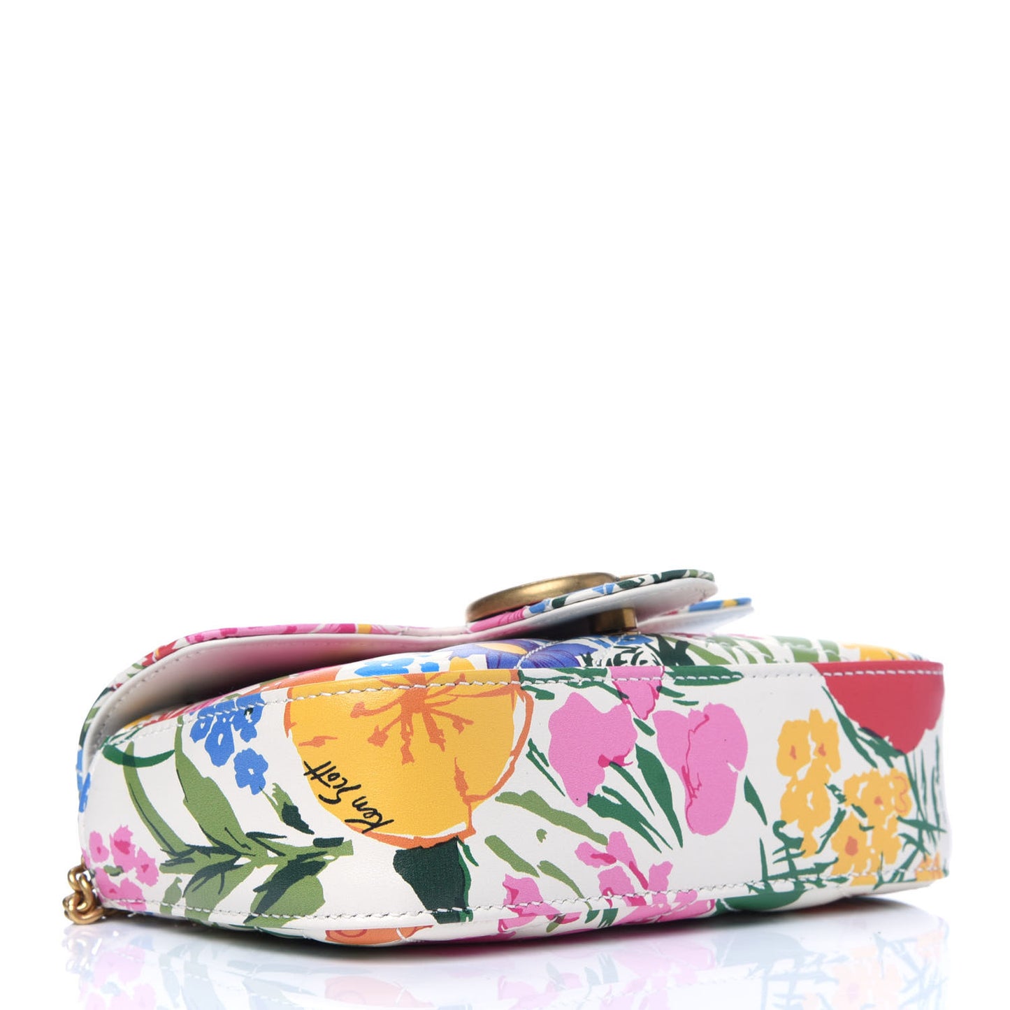 X KEN SCOTT Calfskin Matelasse Floral Print Super Mini GG Marmont Shoulder Bag Ivory Pink