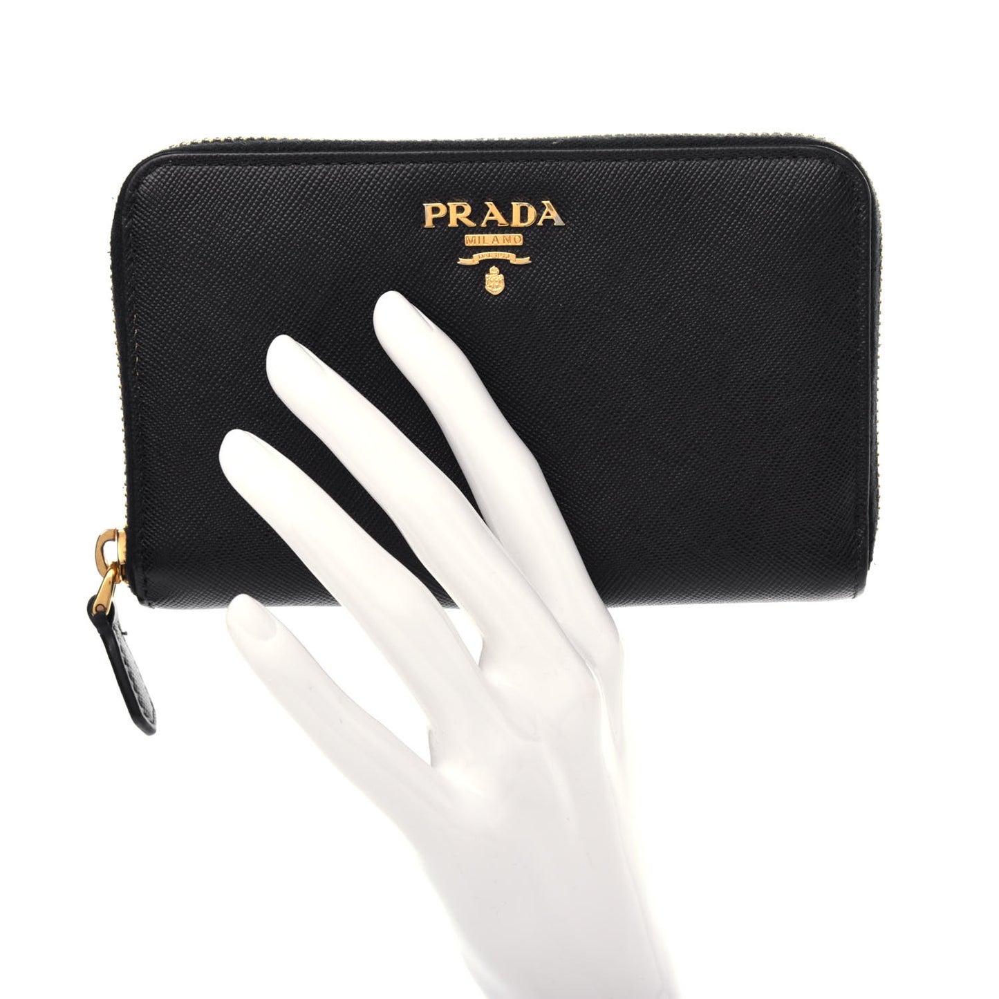 Saffiano Metal Zip Around Wallet Black