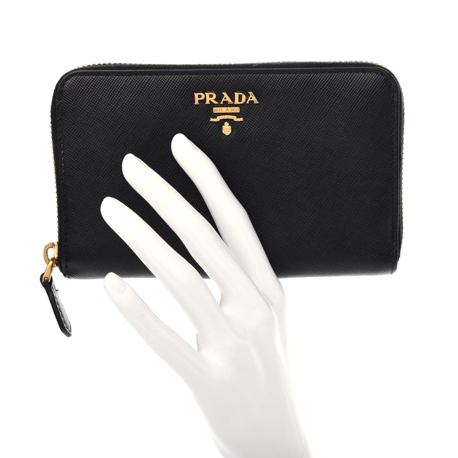 Prada Saffiano Metal Zip Around Wallet Black 2 of 8