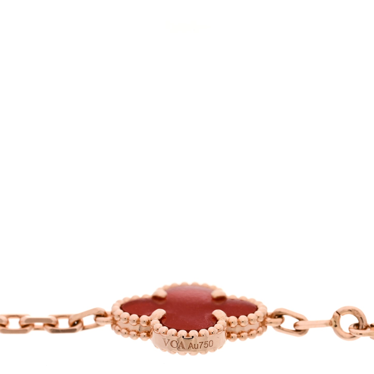 18K Rose Gold Carnelian 5 Motifs Guilloche Vintage Alhambra Bracelet