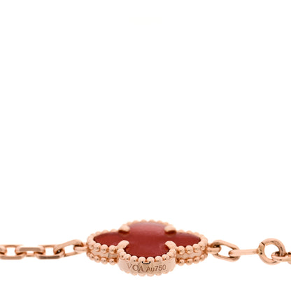 Van Cleef & Arpels 18K Rose Gold Carnelian 5 Motifs Guilloche Vintage Alhambra Bracelet 4 of 6