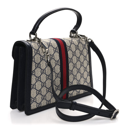 Gucci GG Supreme Monogram Textured Dollar Calfskin Web Small Ophidia Padlock Top Handle Bag Beige Blue 3 of 10