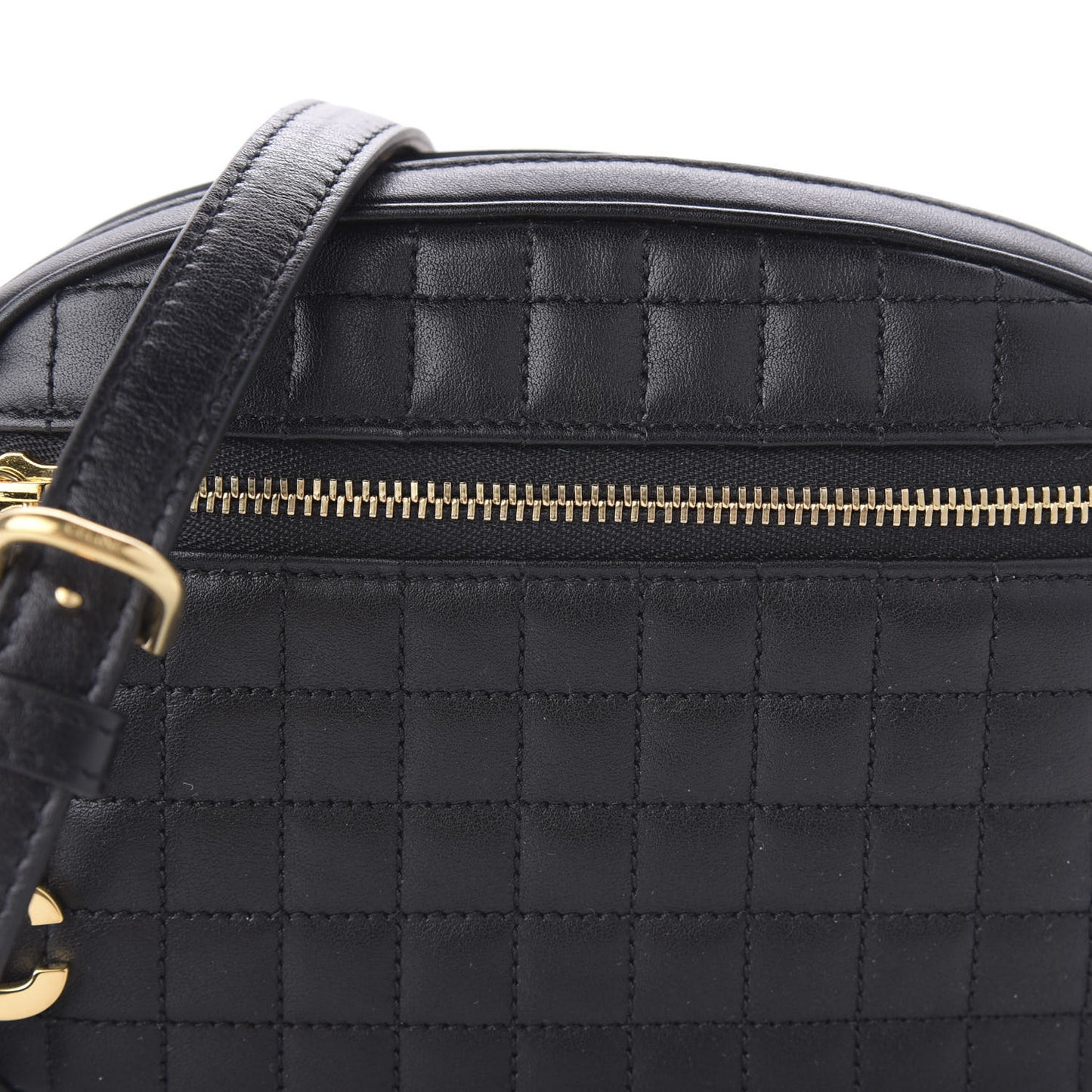 Calfskin Quilted Small C Charm Bag Black