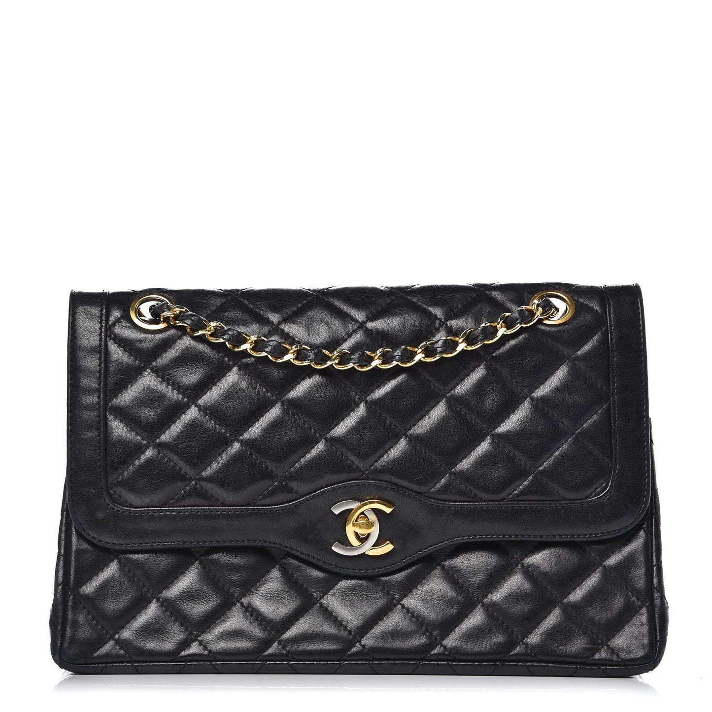 Lambskin Quilted Medium Double Flap Black