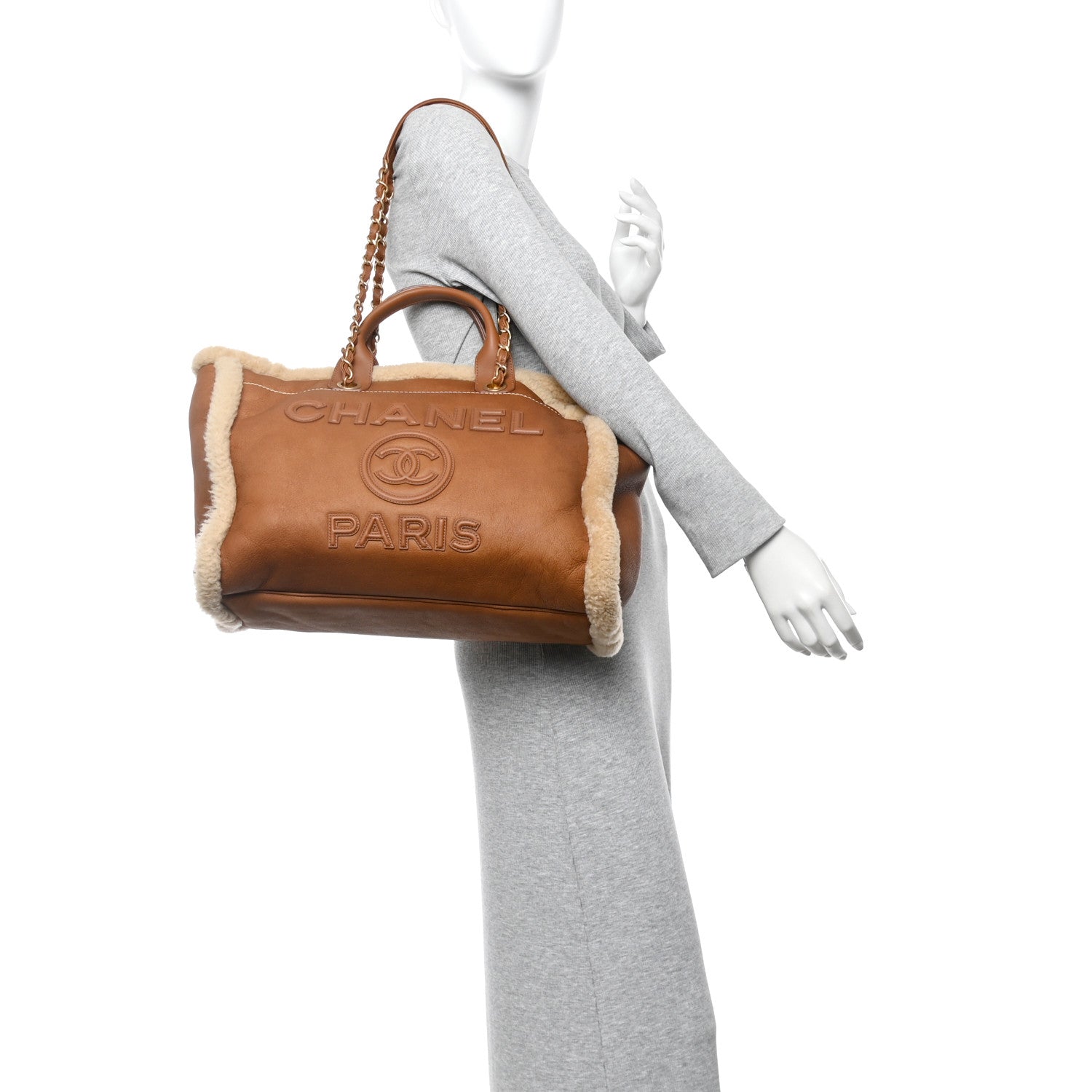 Chanel Lambskin Shearling Medium Deauville Tote Brown 1822608