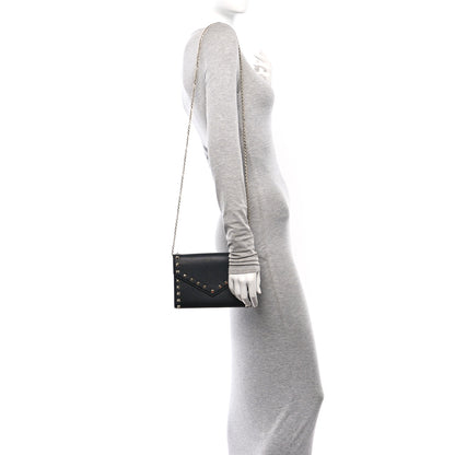 Valentino Garavani Pebbled Calfskin Rockstud Envelope Wallet on Chain Black 2 of 10
