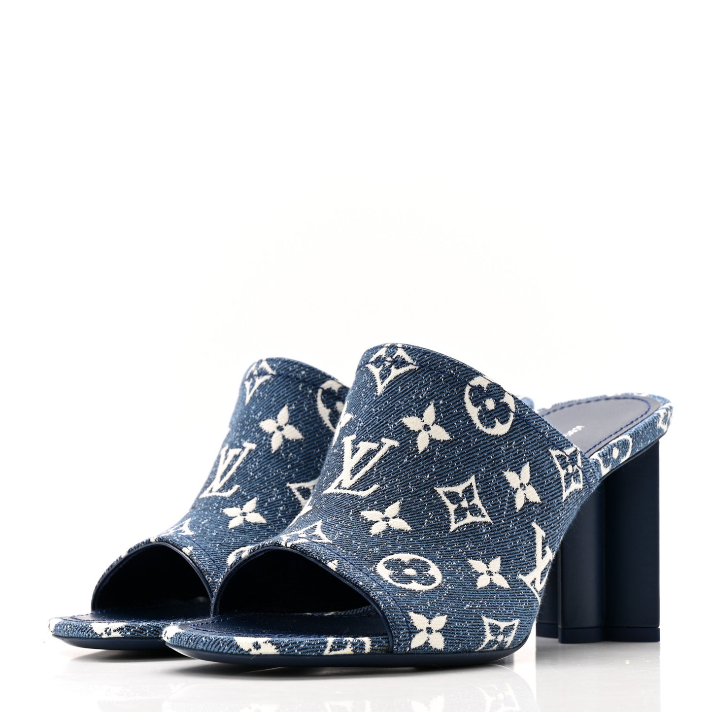 Denim Monogram Silhouette Mules 39 Navy Blue