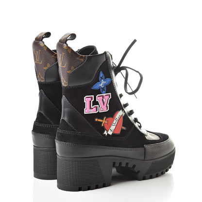 Louis Vuitton Suede Calfskin Monogram LV Black Heart Laureate Platform Desert Boots 37.5 Black 4 of 7