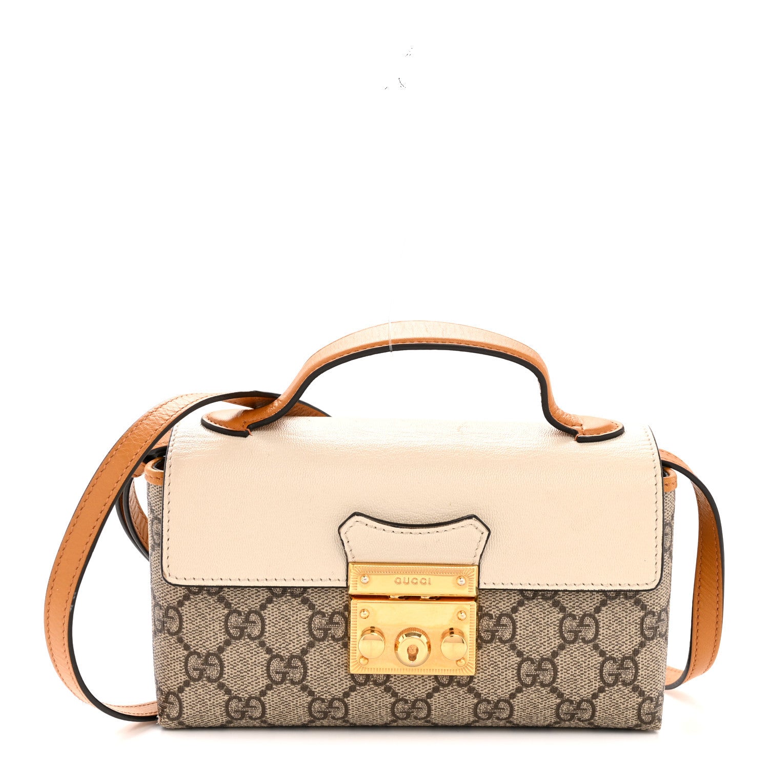 Gucci GG Supreme Monogram New Sakai Calfskin Mini Padlock Top Handle Shoulder Bag Beige Ebony Mystic White Sun Oil 1 of 12