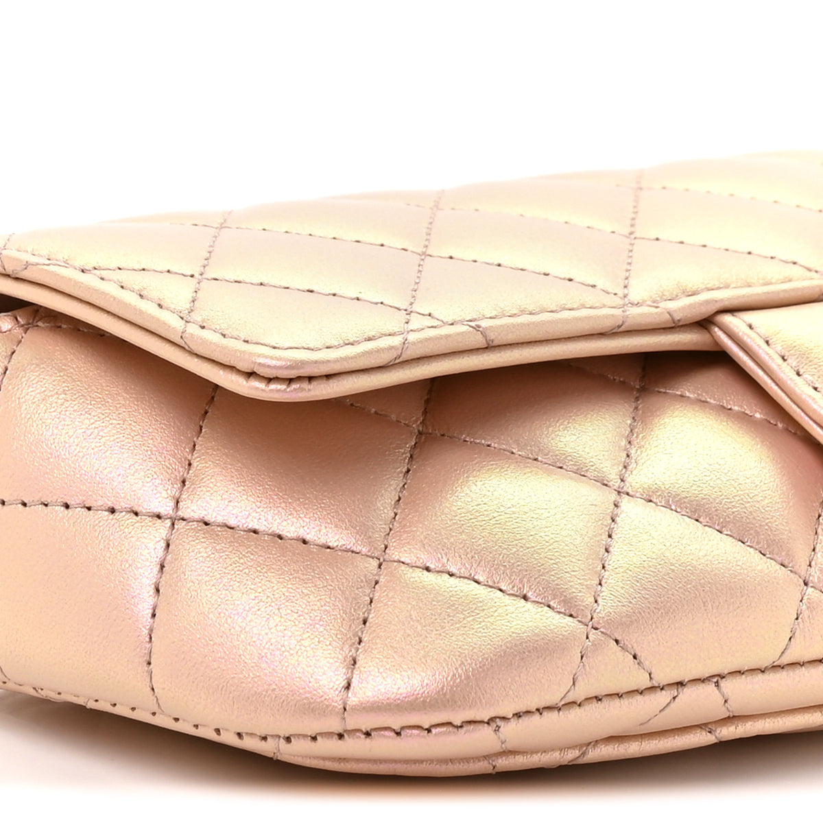 Iridescent Calfskin Quilted Glasses Case With Chain Pink