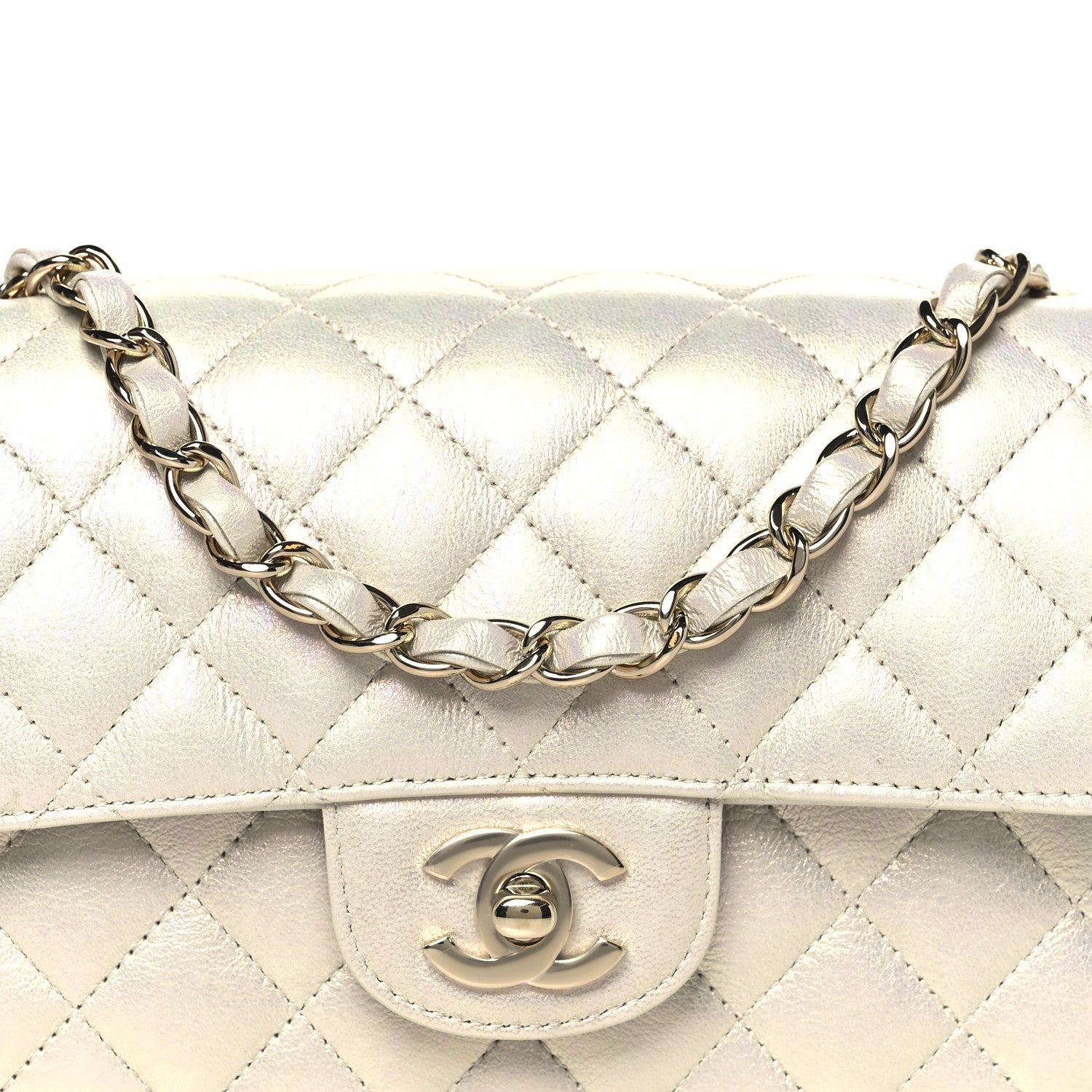 Chanel Iridescent Lambskin Quilted Mini Rectangular Flap Ivory 8 of 11