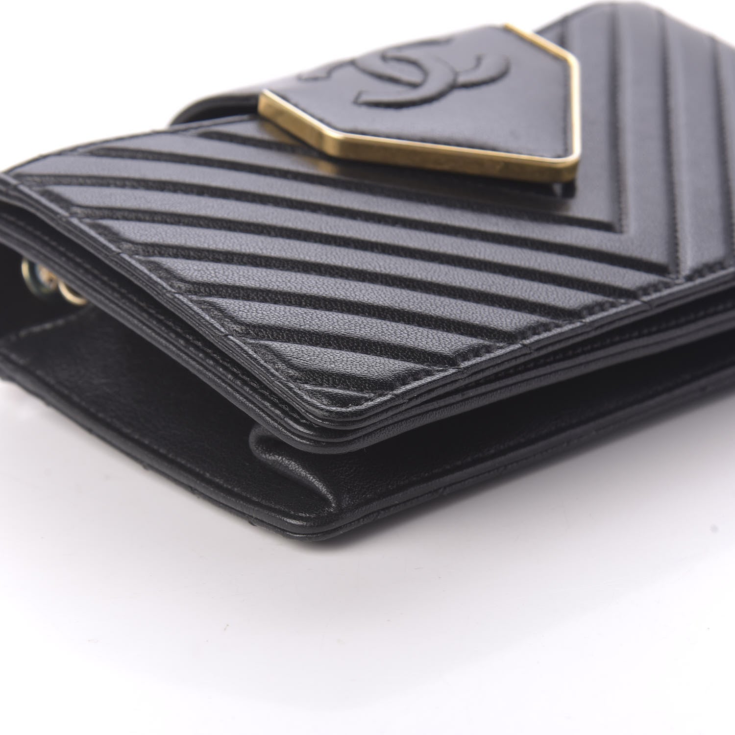 Chanel Shiny Sheepskin Chevron Quilted Mini Collar and Tie Flap Black 6 of 10