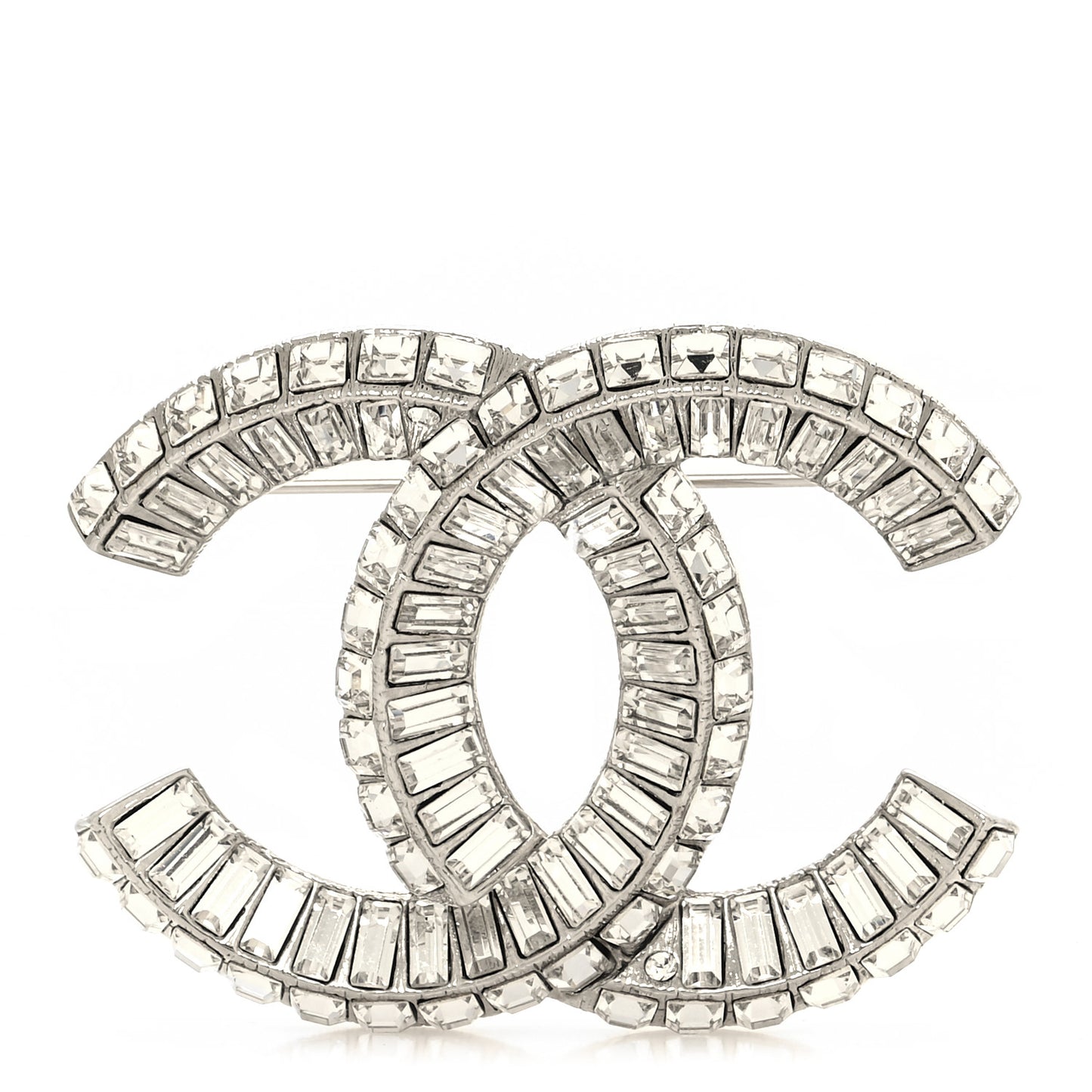Baguette Crystal CC Brooch Silver