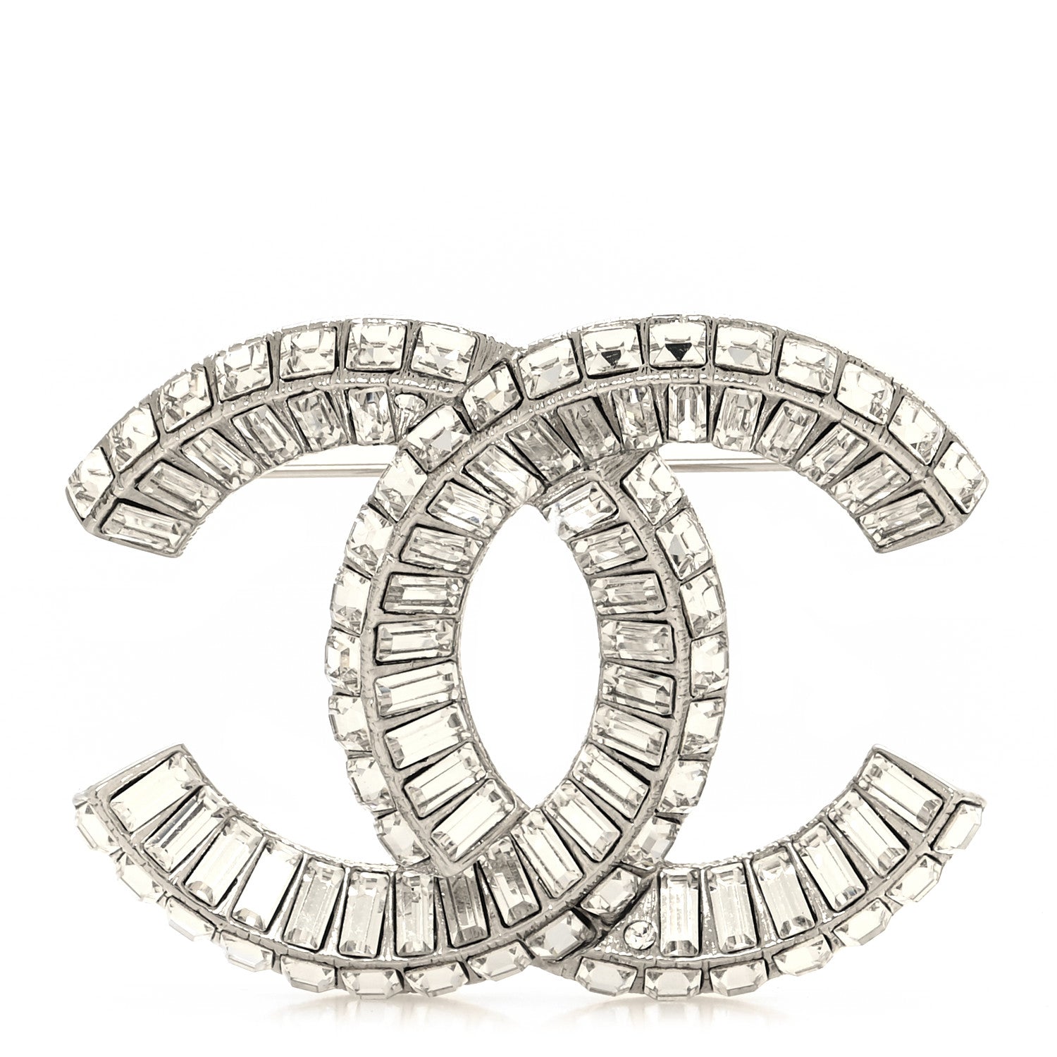 Chanel Baguette Crystal CC Brooch Silver 1 of 4