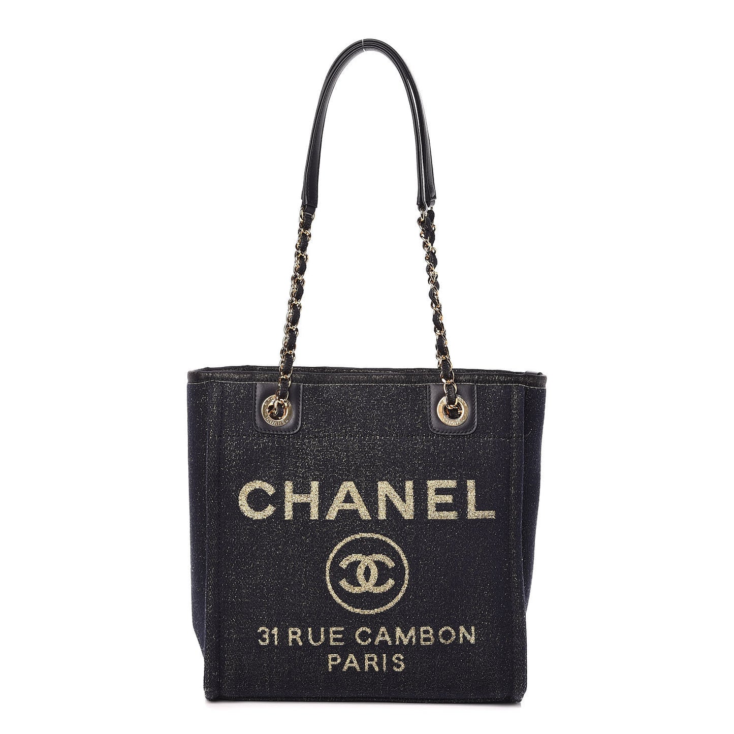 Lurex Canvas Mini Deauville Tote Navy Blue Gold