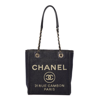 Chanel Lurex Canvas Mini Deauville Tote Navy Blue Gold 1 of 9