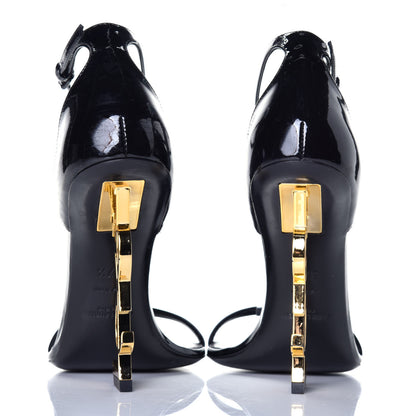 Saint Laurent Patent Calfskin Opyum 110 Sandals 37.5 Black Gold 5 of 8