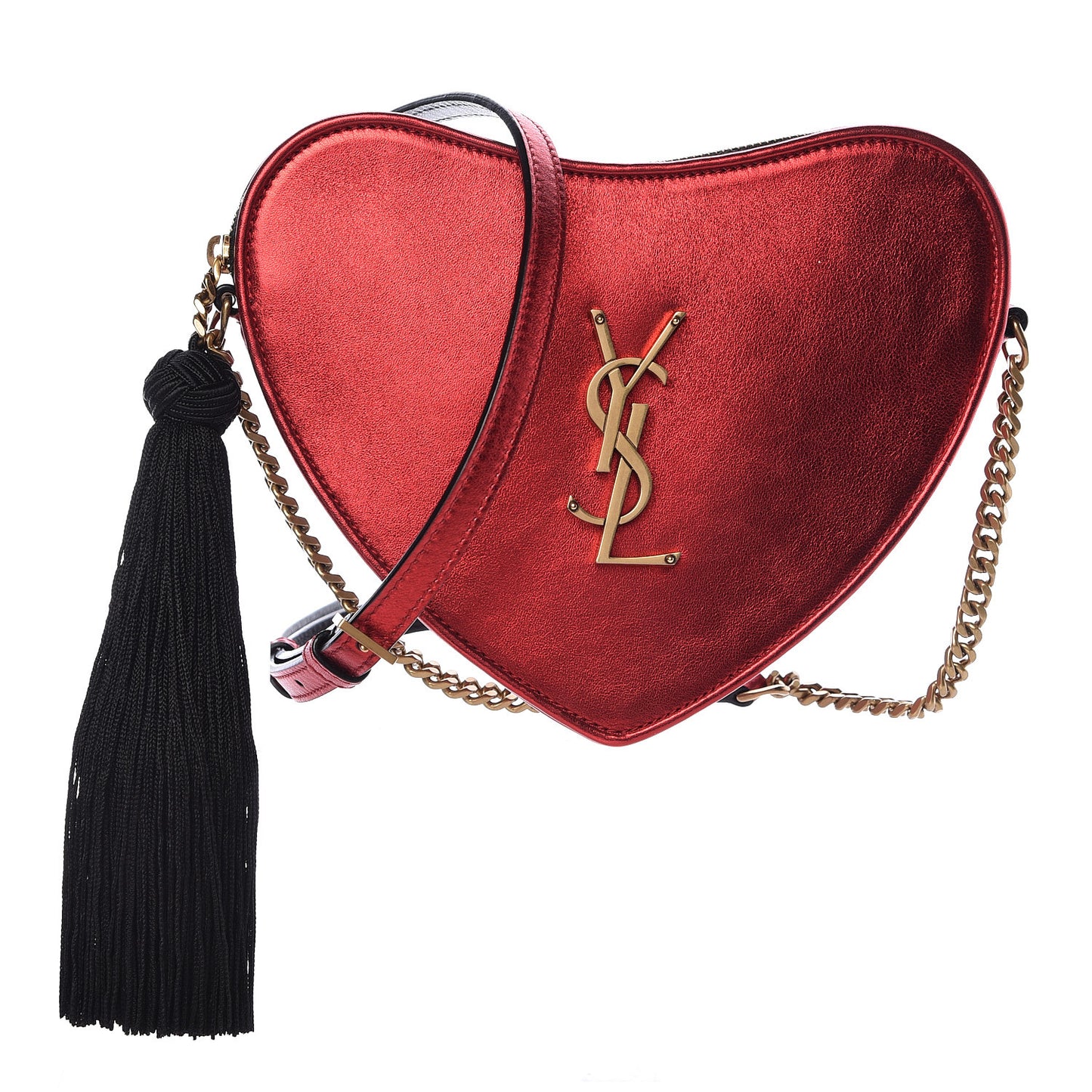 Metallic Calfskin Heart Monogram Crossbody Black Rouge