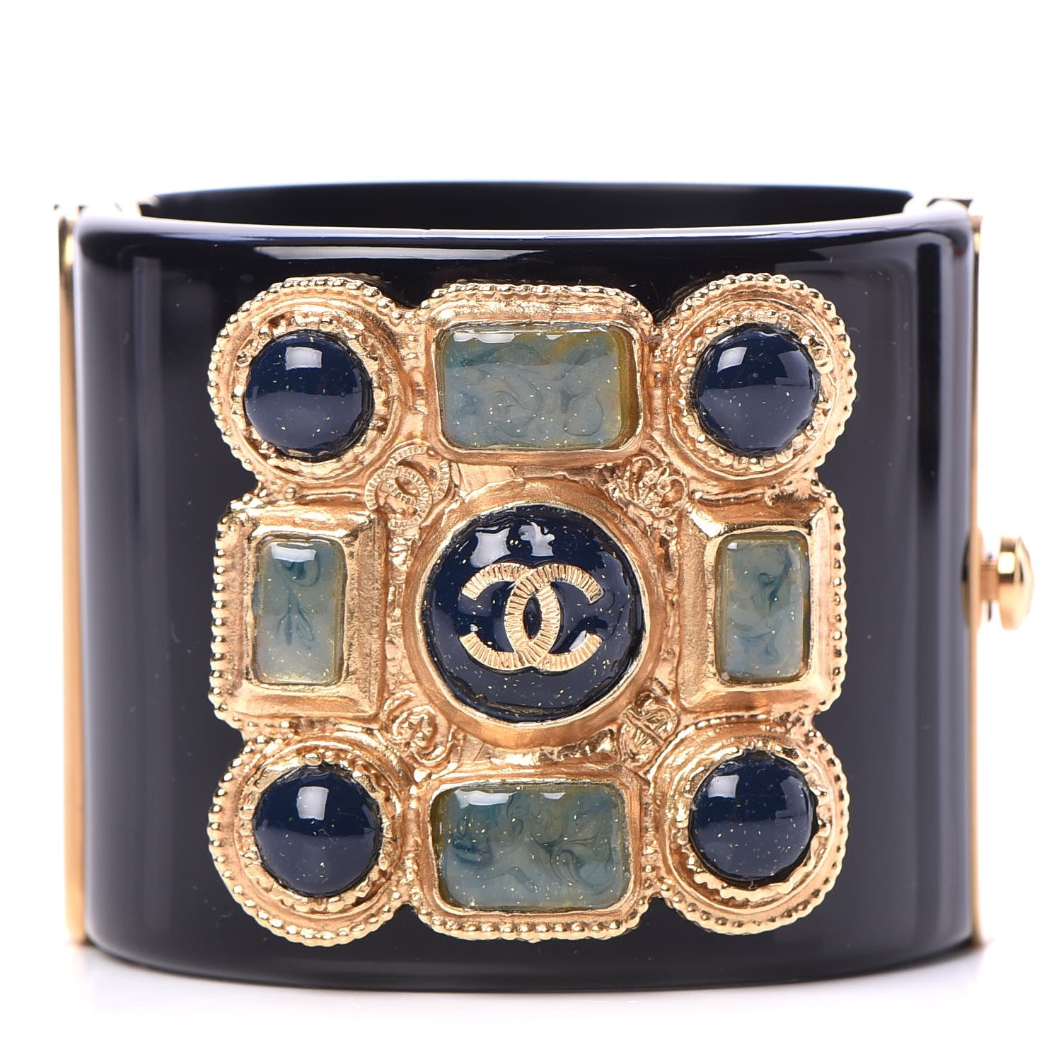 Chanel Resin Enamel CC Cabochon Cuff Blue 1 of 6