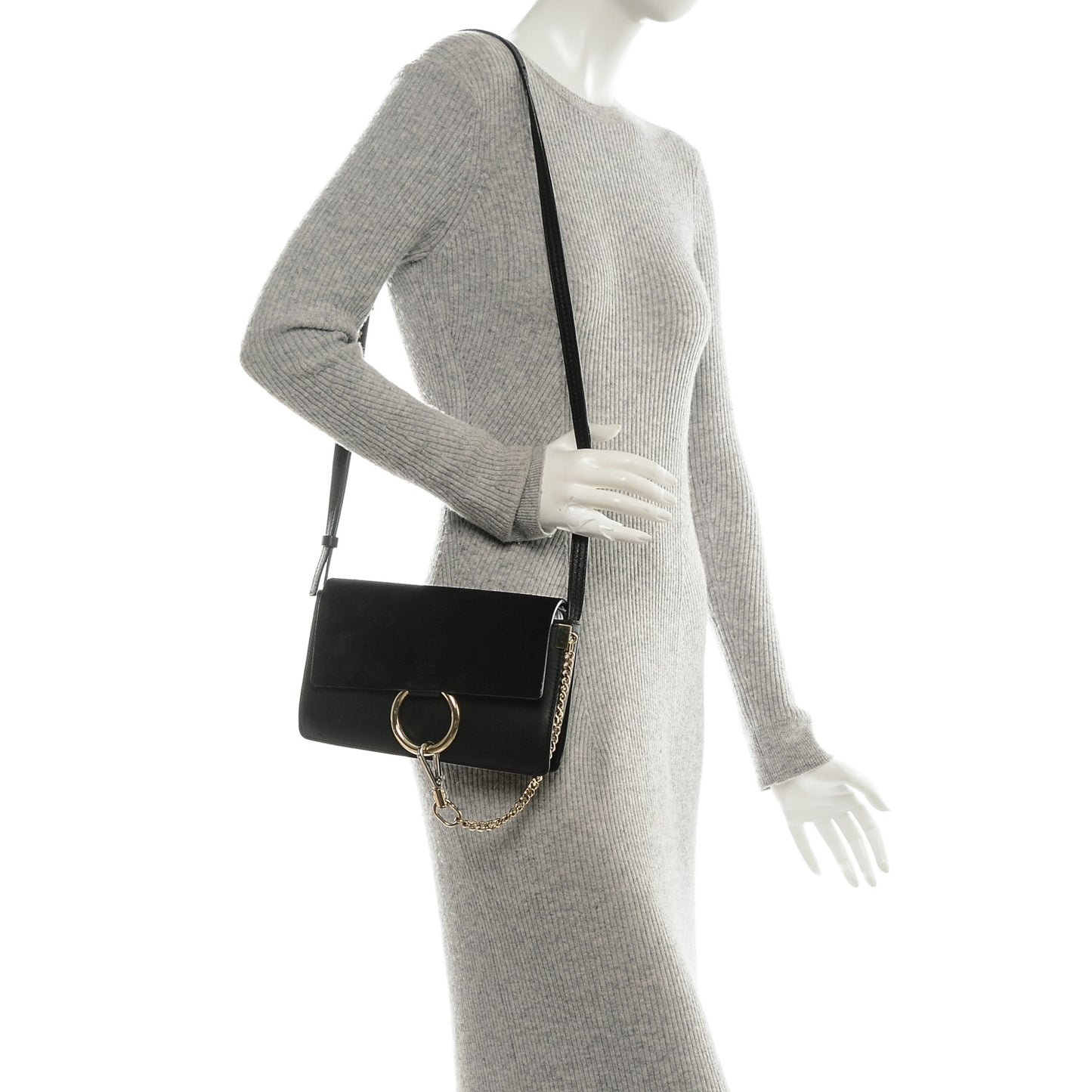 Suede Calfskin Small Faye Shoulder Bag Black