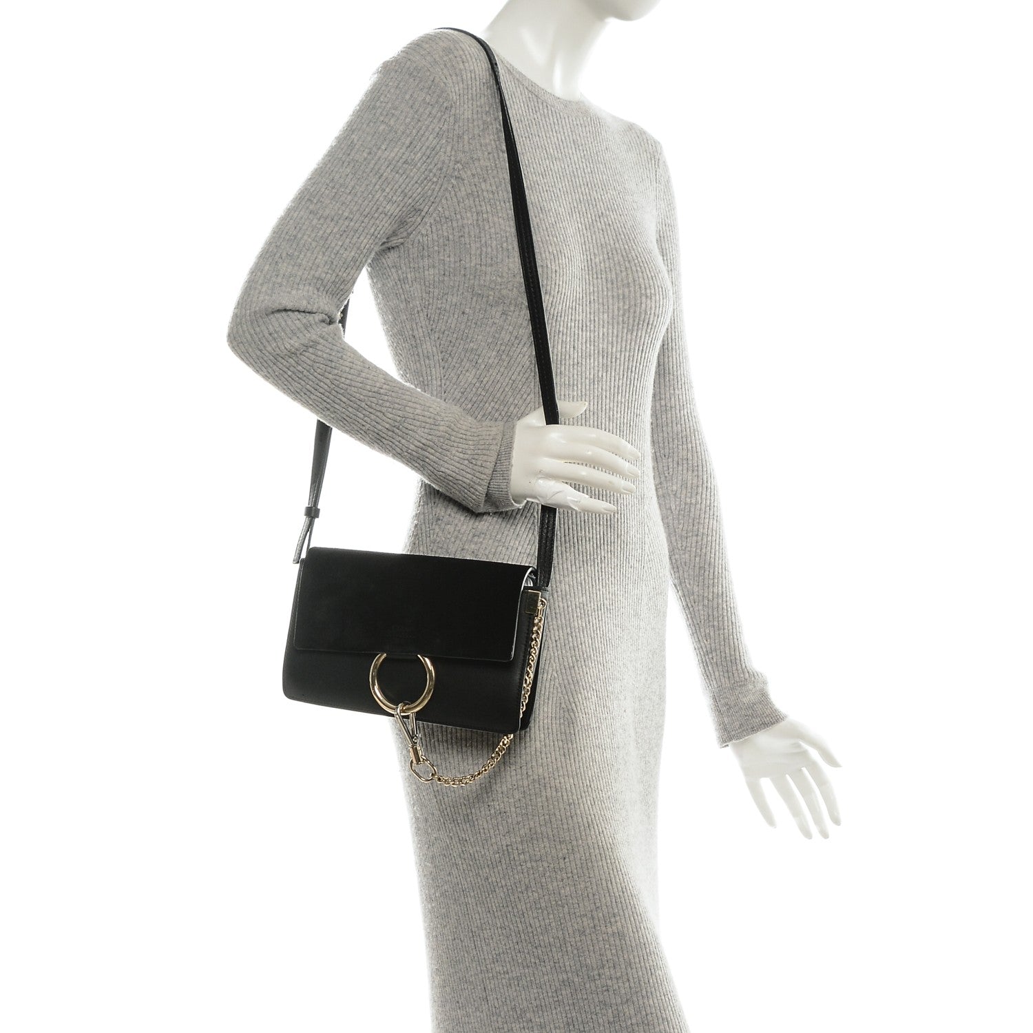 Chloe Suede Calfskin Small Faye Shoulder Bag Black 2 of 6