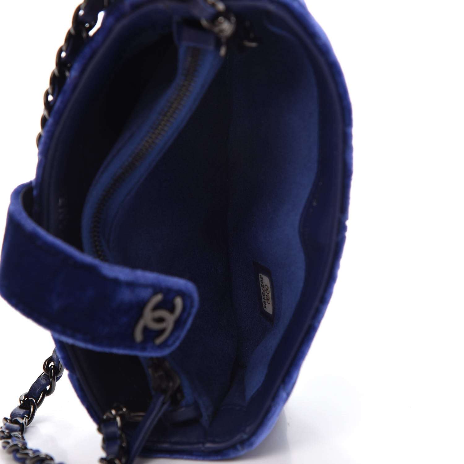 Chanel Velvet Quilted Mini Phone Holder Crossbody Bag Blue 6 of 12