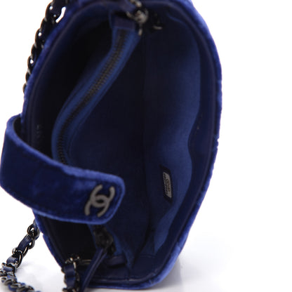 Chanel Velvet Quilted Mini Phone Holder Crossbody Bag Blue 6 of 12