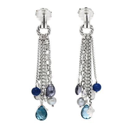 David Yurman Sterling Silver Hampton Blue Topaz Iolite Pearl Moonstone Lapis Lazuli Bijoux Drop Earrings 1 of 4