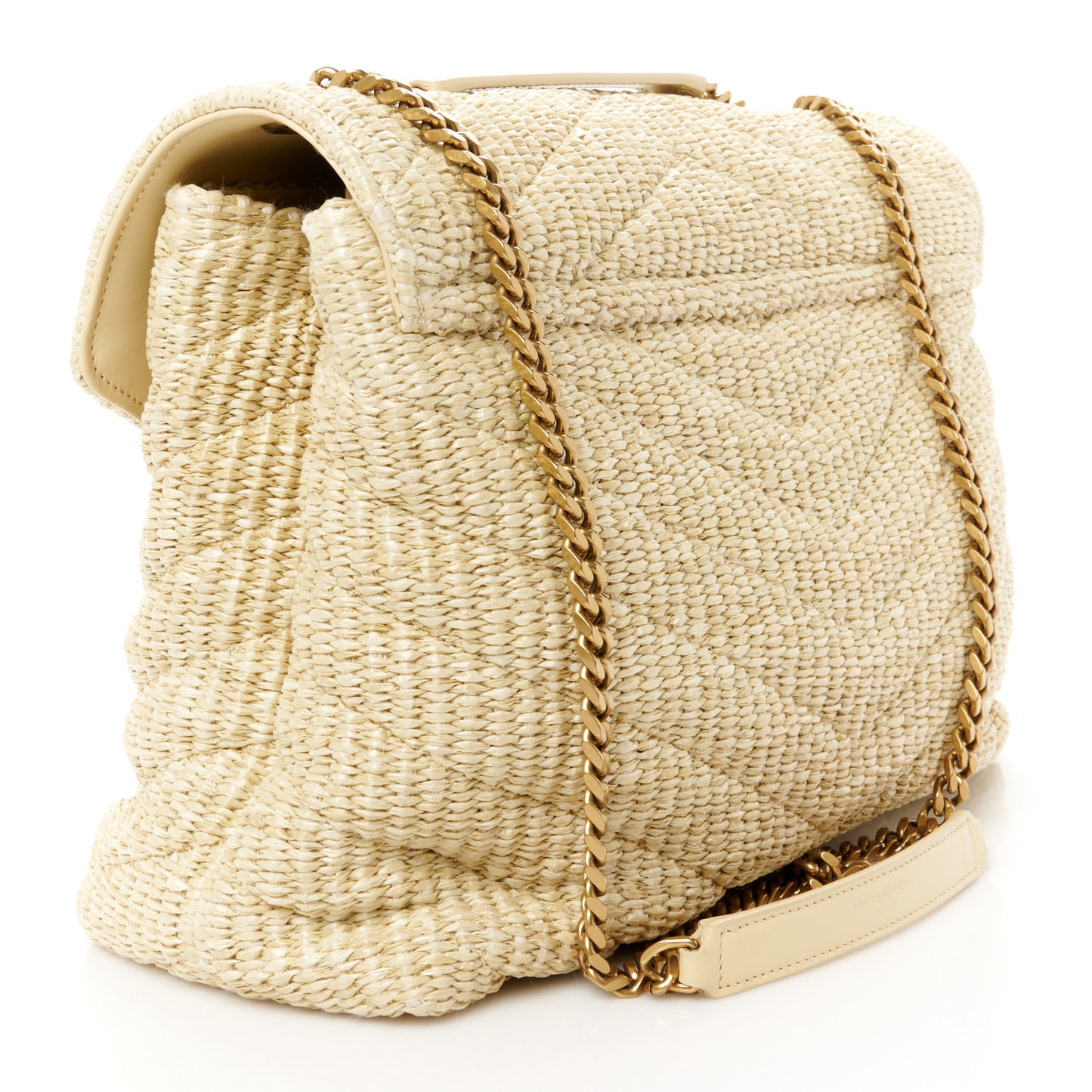Raffia Quilted Medium Loulou Chain Satchel Natural