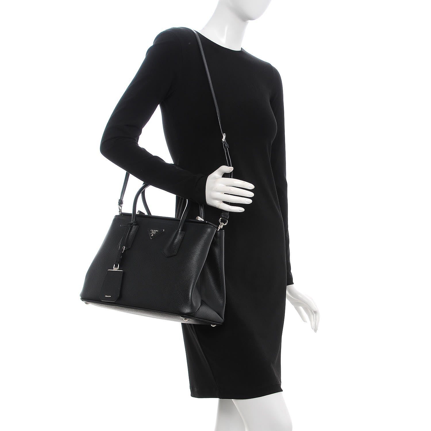 Prada Saffiano Cuir Twin Tote Black 2 of 9