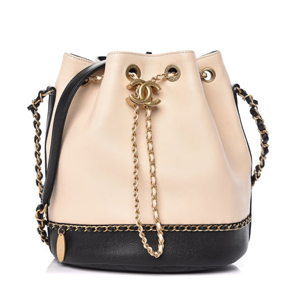 Chanel Lambskin Caviar Lovely Chains Drawstring Bag Beige Black 1 of 9