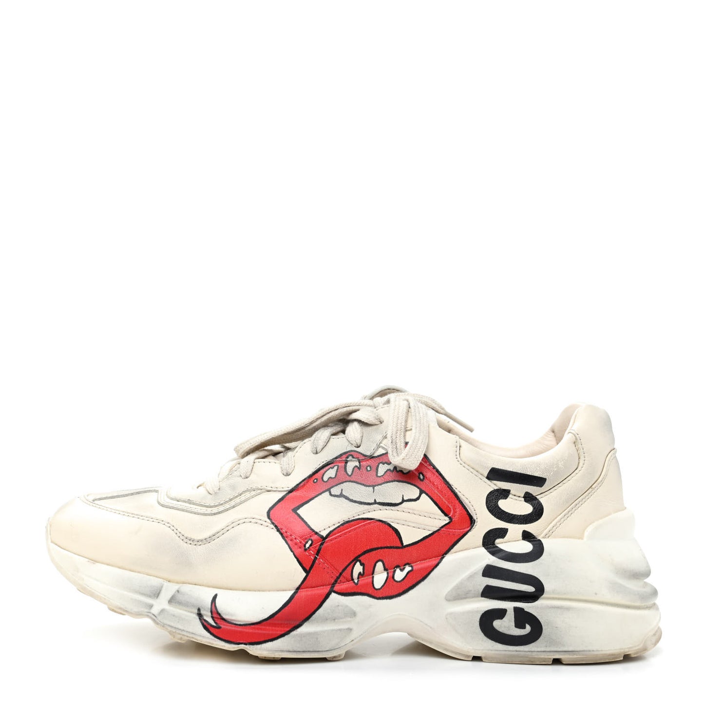 Calfskin Mouth Print Mens Rhyton Sneakers 8.5 Ivory