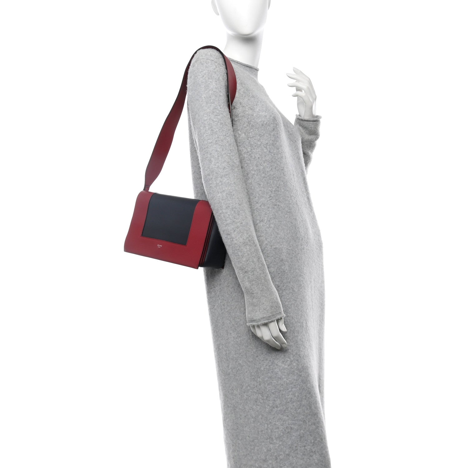 Celine Shiny Smooth Calfskin Medium Frame Shoulder Bag Red Navy 2 of 10