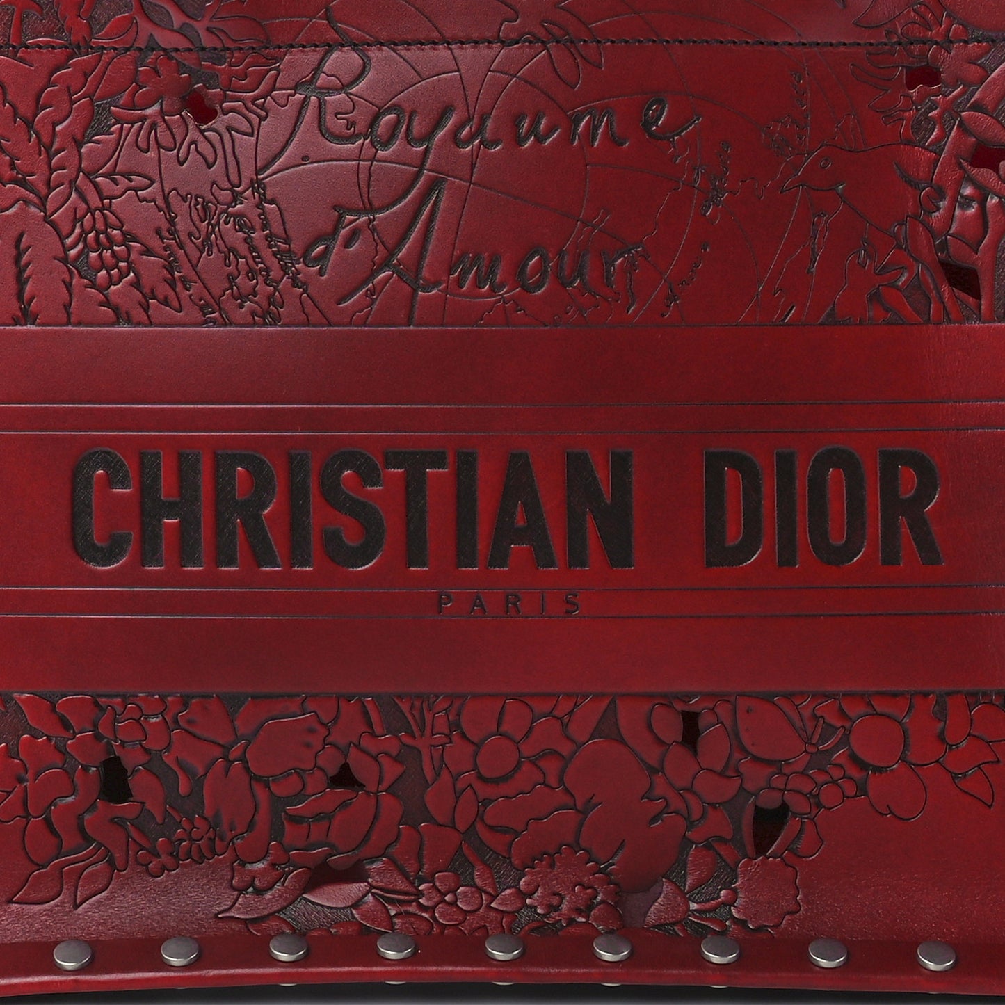Calfskin Laser Cut Studded Medium Book Tote Red