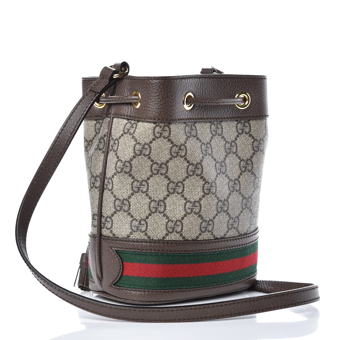 GG Supreme Monogram Web Mini Ophidia Bucket Bag Brown