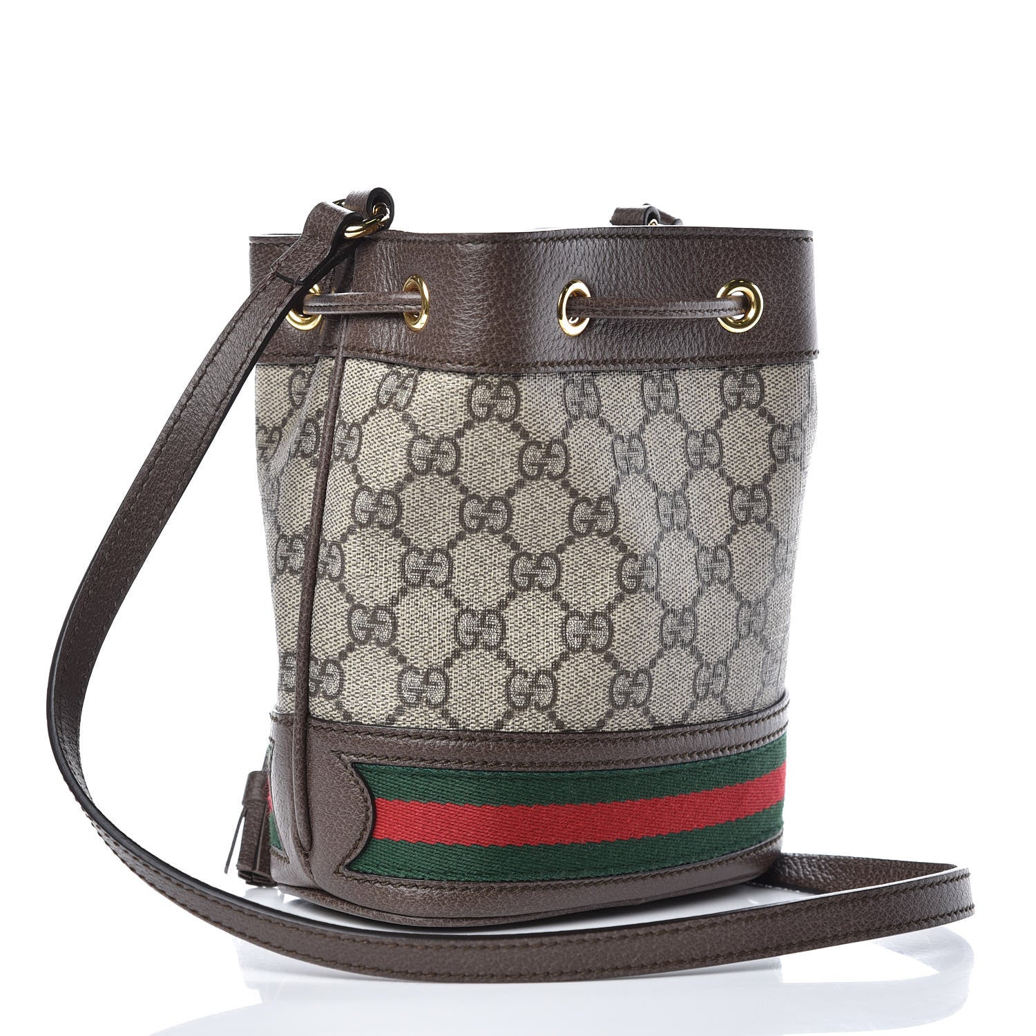 Gucci GG Supreme Monogram Web Mini Ophidia Bucket Bag Brown 3 of 9
