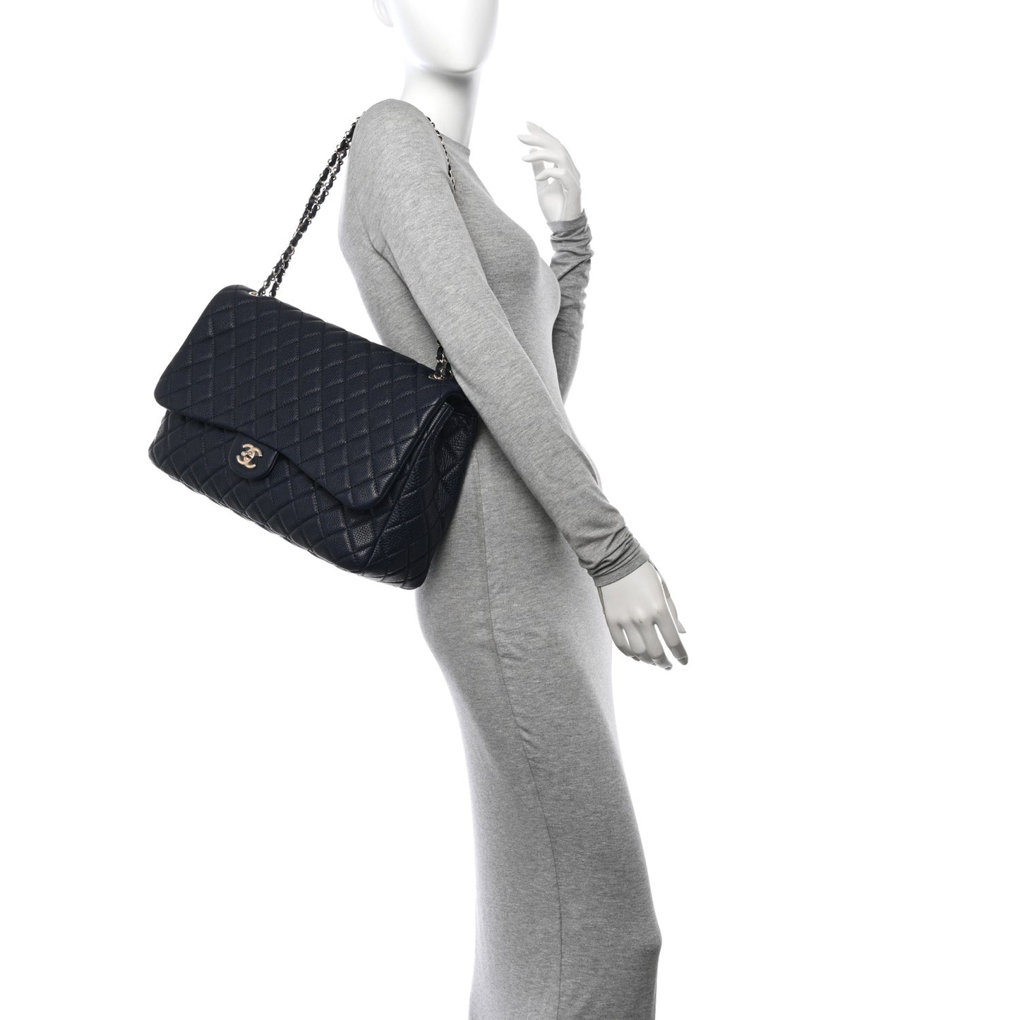 Grained Calfskin Quilted Small XXL Travel Flap Bag Navy