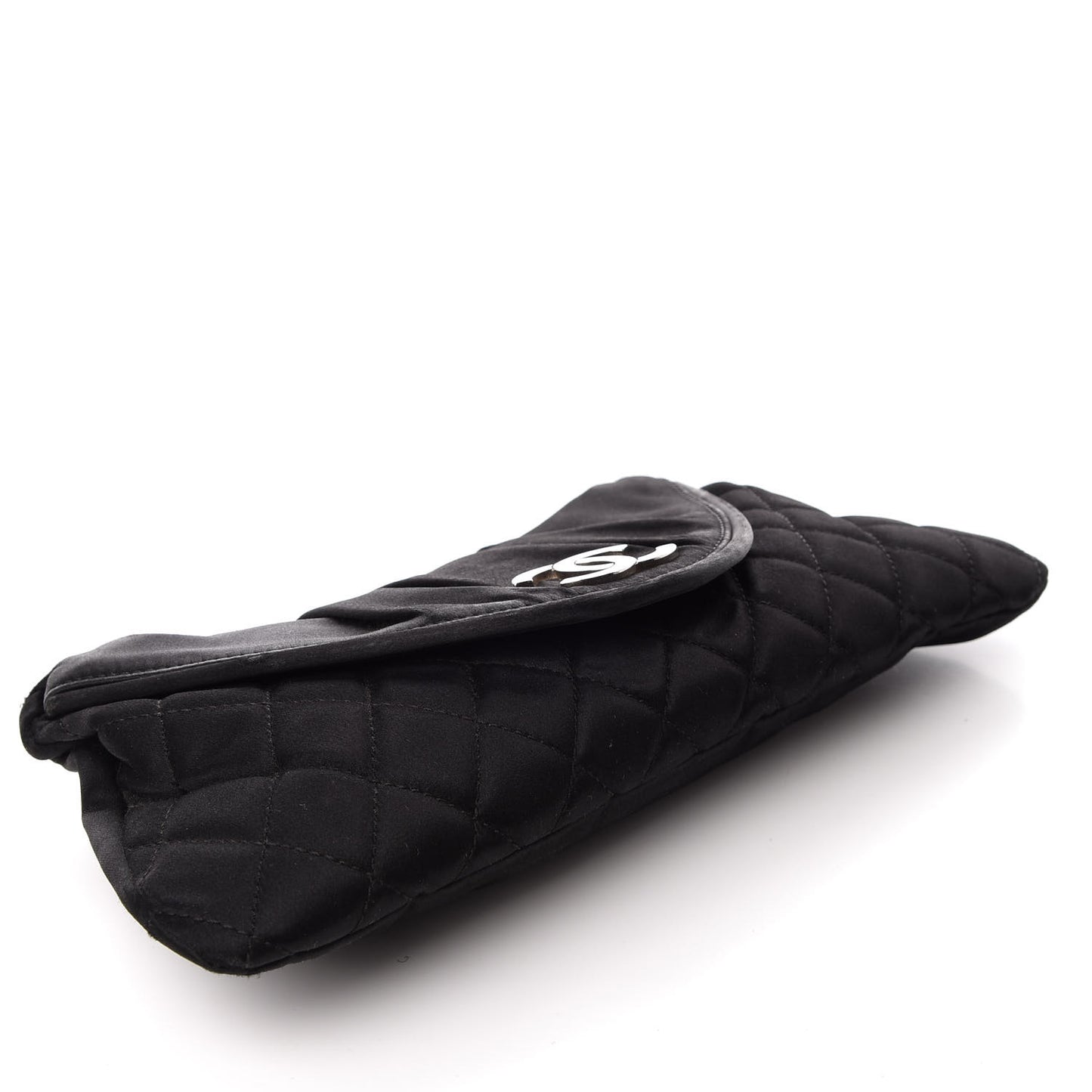 Satin Quilted Flap Clutch Black