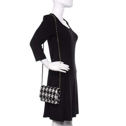 Chanel Tweed Quilted Wallet On Chain WOC Black Ecru White 2 of 11