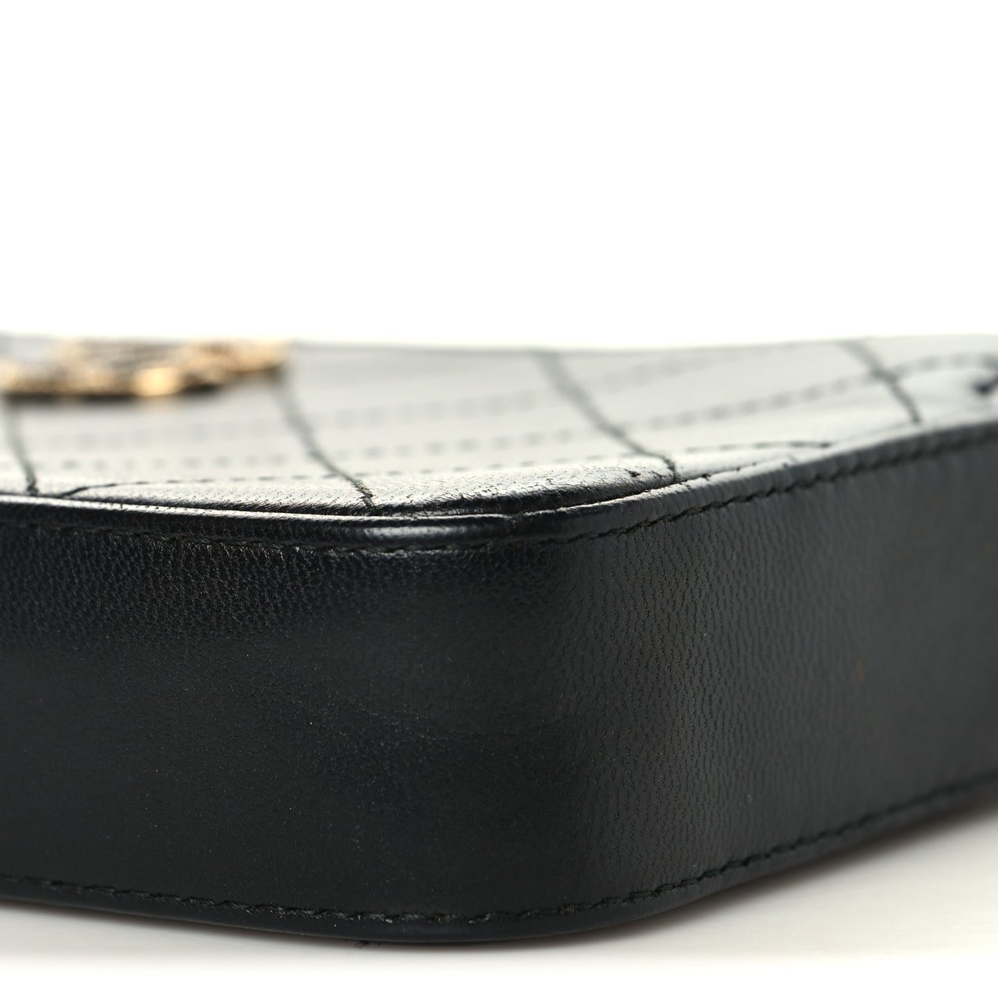 Goatskin Enamel Quilted Small Clutch With Chain Black