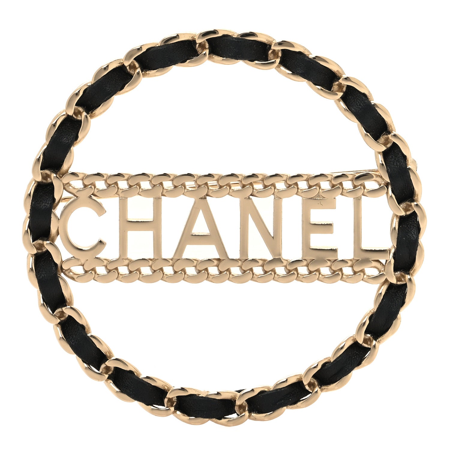 Chanel Lambskin Chain Logo Brooch Black Gold 1 of 3