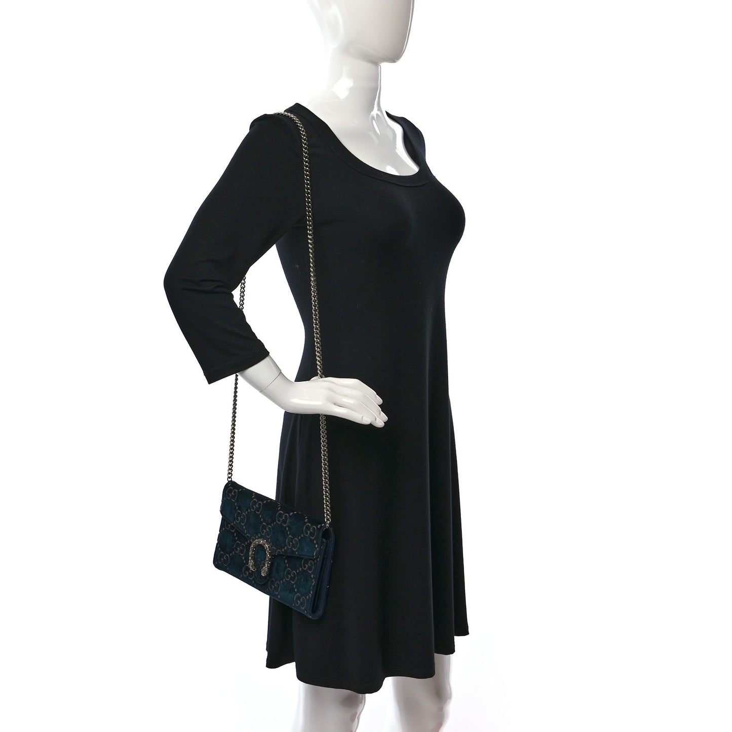 Velvet GG Monogram Mini Dionysus Chain Wallet Blue Beige Black