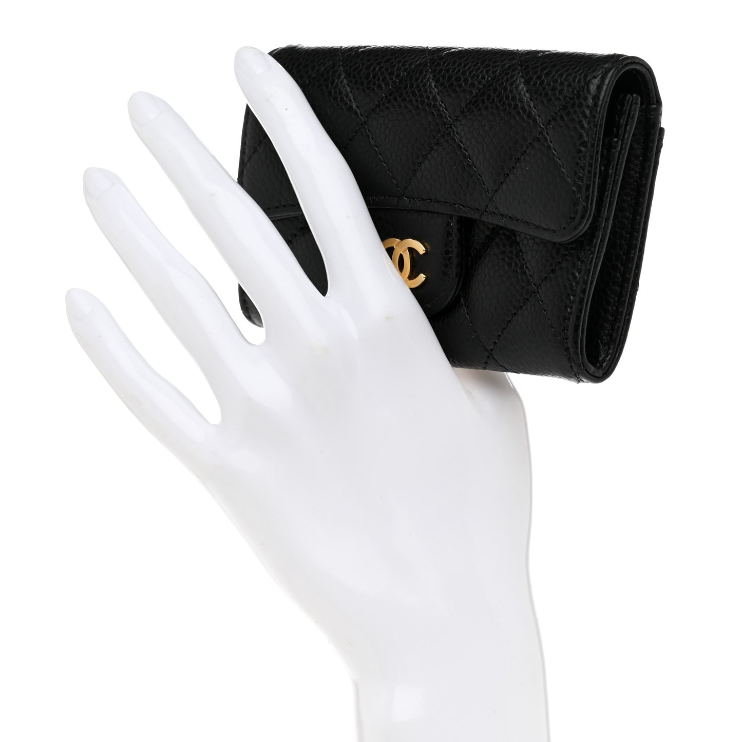 Caviar Quilted Flap Card Holder Wallet Black