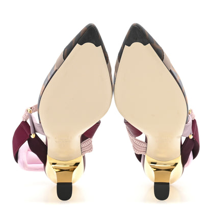 Fendi Technical Mesh FF Colibri 55mm Slingback Pumps 37 Tobacco Moro Black Anemone 6 of 9