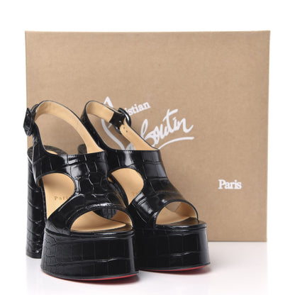 Christian Louboutin Calfskin Crocodile Embossed Foolish Platform Sandals 38.5 Black 8 of 8